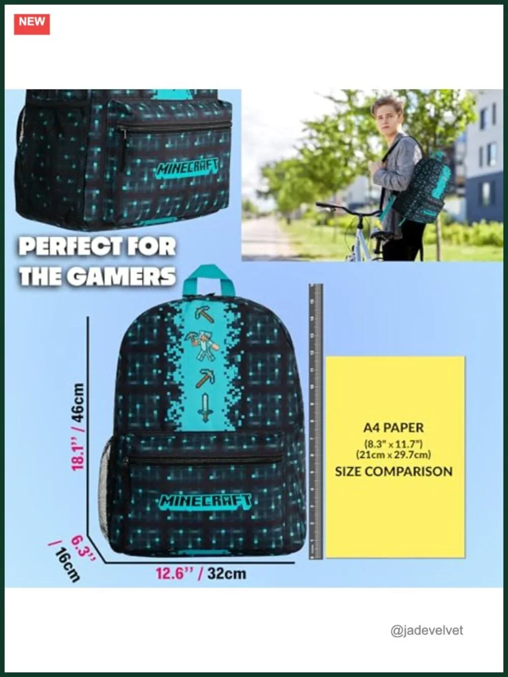Minecraft Themed Kids Backpack with Adjustable Straps Front Pocket Travel